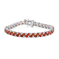 D'Joy Mexican Cherry Fire Opal, Moissanite Bracelet in Rhodium Over Sterling Silver (8.00 In) 8.65 ctw