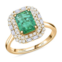 Certified & Appraised Luxoro AAA Kagem Zambian Emerald and I2 Diamond 2.20 ctw Ring in 10K Yellow Gold (Size 10.0)