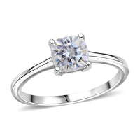 D'Joy Moissanite (Cush 6x6mm) Solitaire Ring in Platinum Over Sterling Silver (Size 10.0) 1.00 ctw