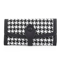 Houndstooth Pattern Faux Leather Wallet with Flip Button