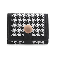 Houndstooth Pattern Faux Leather Wallet with Golden Button