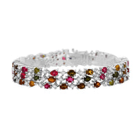GP Multi-Tourmaline, Multi Gemstone Bracelet in Rhodium Over Sterling Silver (6.50 In) 11.90 ctw