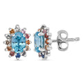 D'Joy Premium Cambodian Blue Zircon and Multi Sapphire 1.85 ctw Royal Bloom Earrings in Rhodium Over Sterling Silver - Sticky add to cart bar