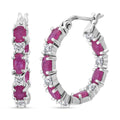 D'Joy Mozambique Ruby and Moissanite 3.90 ctw Hoop Earrings in Rhodium Over Sterling Silver - Sticky add to cart bar