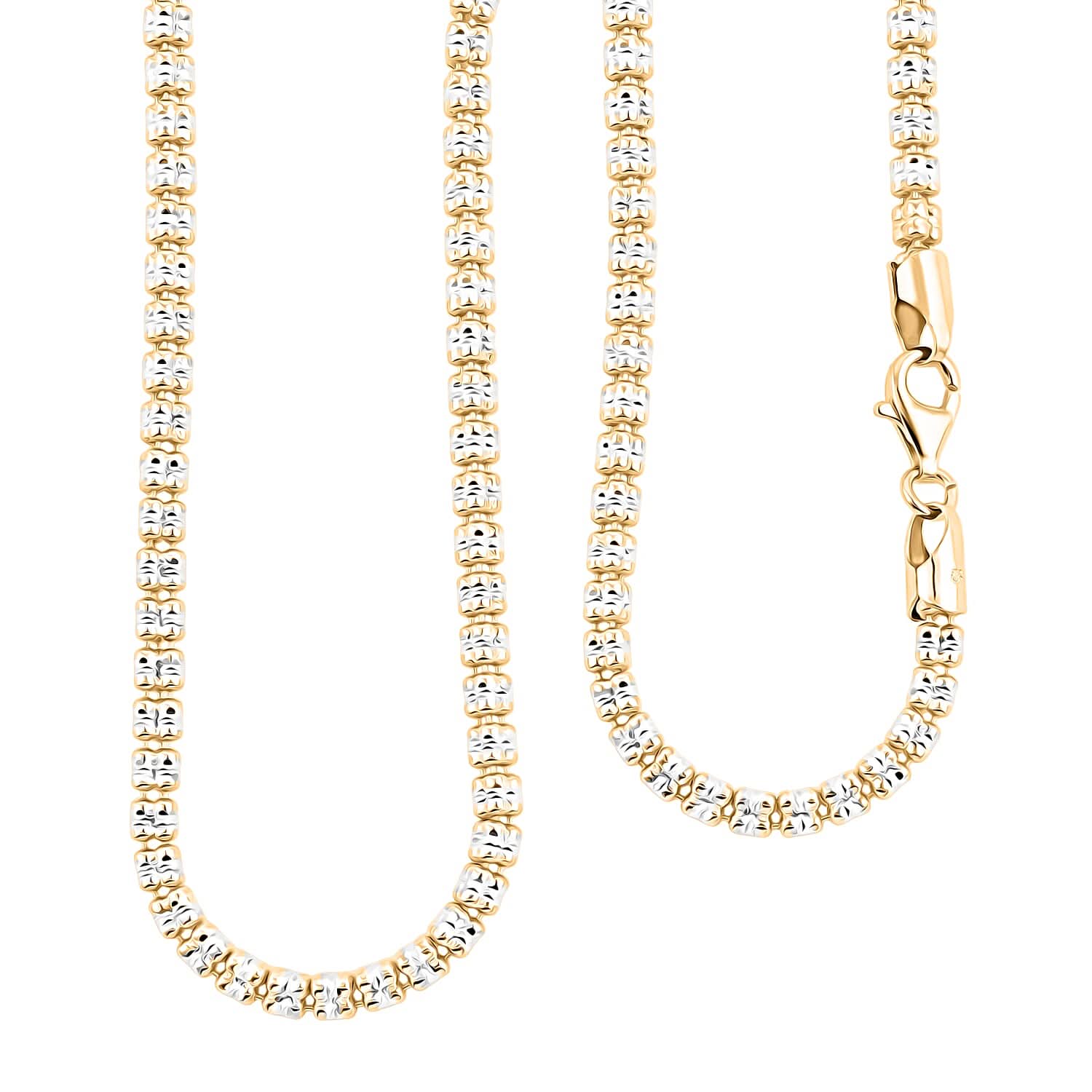 Italian Diamond Cut ICE Round Chain 3-Row Necklace in 14K YG and Rhodium Over Sterling Silver 20.72 Grams 20 Inches