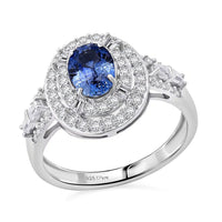 D'Joy Premium Ceylon Blue Sapphire, Moissanite Ring in Rhodium Over Sterling Silver (Size 7.0) 1.60 ctw