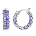 D'Joy Tanzanite and White Zircon 7.00 ctw Royal Cascade Hoop Earrings in Rhodium Over Sterling Silver - Sticky add to cart bar