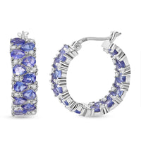 D'Joy Tanzanite and White Zircon 7.00 ctw Royal Cascade Hoop Earrings in Rhodium Over Sterling Silver