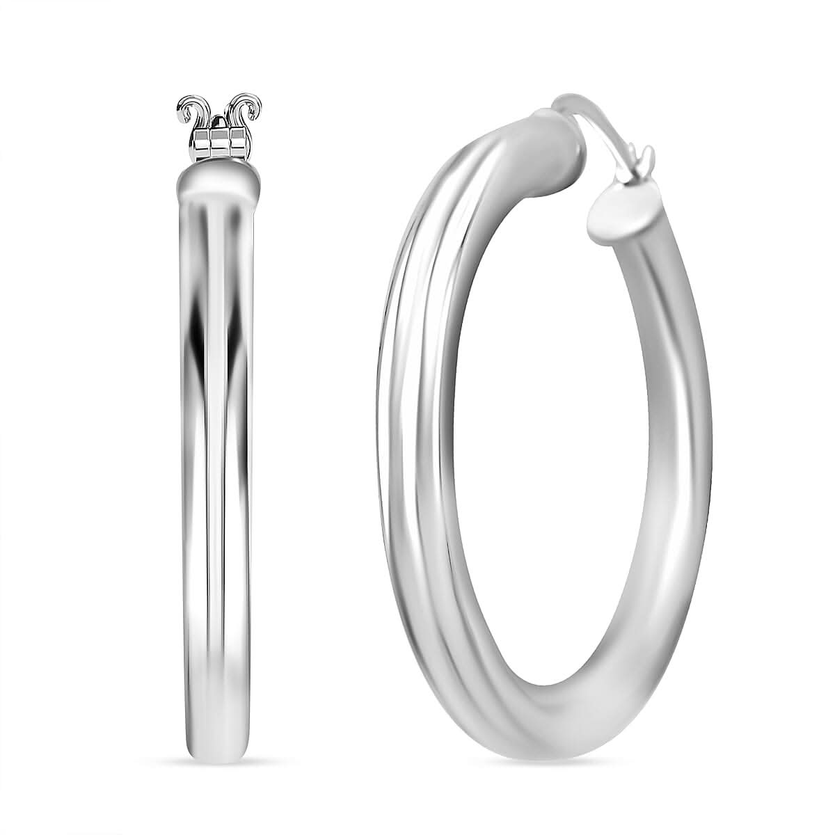 Italian Round Hoop Earrings in Sterling Silver 7.81 Grams