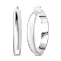 Italian Flat Doom Hoop Earrings in Sterling Silver 8.33 Grams