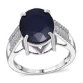 AAA Madagascar Blue Sapphire (DF) and G-H SI Luxuriant Lab Grown Diamond 8.25 ctw Ring in 10K White Gold (Size 10.0) - Sticky add to cart bar