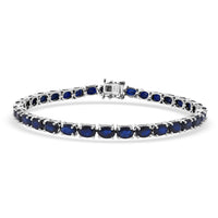 D'Joy Kanchanaburi Blue Sapphire (DF) 15.60 ctw Regal Symphony Bracelet in Rhodium Over Sterling Silver (6.50 In)