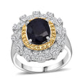 D'Joy Kanchanaburi Blue Sapphire (DF) and Multi Gemstone 4.25 ctw Regal Grace Ring in Rhodium Over Sterling Silver (Size 10.0) - Sticky add to cart bar