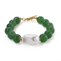 EverTrue Verde Onyx, Baroque White Shell Pearl and Simulated Diamond Bracelet in ION Plated YG Stainless Steel (8.00 In) 135.00 ctw - Sticky add to cart bar