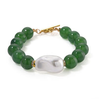 EverTrue Verde Onyx, Baroque White Shell Pearl and Simulated Diamond Bracelet in ION Plated YG Stainless Steel (8.00 In) 135.00 ctw