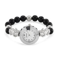 Strada Yellow Tigers Eye Japanese Movement Beaded Stretch Bracelet Watch with 2pcs Pixiu Charm (7-7.5In) in Silvertone 30.00 ctw - Sticky add to cart bar