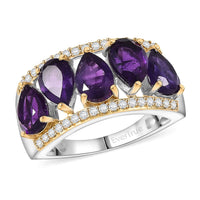 EverTrue African Amethyst, White Zircon Ring in 18K YG Plated and Platinum Bond (Size 5.0) 3.60 ctw