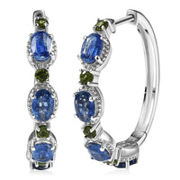 Doorbuster D'Joy Kashmir Kyanite, Chrome Diopside Hoop Earrings in Rhodium Over Sterling Silver 5.25 ctw