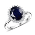 D'Joy Kanchanaburi Blue Sapphire (DF), Moissanite Starlit Aura Ring in Rhodium Over Sterling Silver (Size 9.0) 5.30 ctw - Sticky add to cart bar