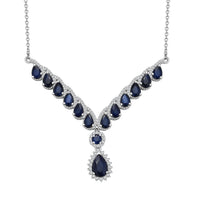 D'Joy Kanchanaburi Blue Sapphire, White Zircon Necklace in Rhodium Over Sterling Silver 9.20 ctw (18 Inches)