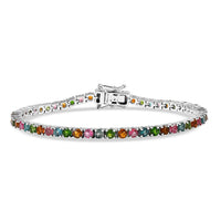 D'Joy Premium Multi-Tourmaline 6.25 ctw Rainbow Bracelet in Rhodium Over Sterling Silver (7.25 In)