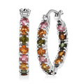 D'Joy Premium Multi-Tourmaline 3.10 ctw Rainbow Hoop Earrings in Rhodium Over Sterling Silver - Sticky add to cart bar