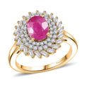 D'Joy AAA Montepuez Ruby and Moissanite 2.15 ctw Sunflare Ring in 18K Vermeil Yellow Gold Over Sterling Silver - Sticky add to cart bar