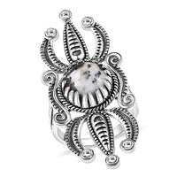 D'Joy Artisan Crafted Premium White Buffalo Ring in Black Oxidised Sterling Silver (Size 10.0) 4.15 ctw