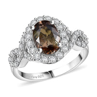 D'Joy Premium Jenipapo Andalusite, Moissanite Ring in Rhodium Over Sterling Silver (Size 10.0) 2.30 ctw
