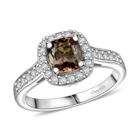 D'Joy Premium Jenipapo Andalusite, Moissanite Ring in Rhodium Over Sterling Silver (Size 10.0) 1.30 ctw