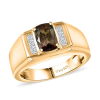 D'Joy Premium Jenipapo Andalusite, Moissanite Men's Ring in 18K Vermeil YG Over Sterling Silver (Size 10.0) 1.65 ctw