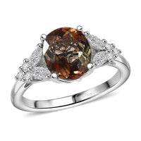 D'Joy Jenipapo Andalusite, Moissanite Ring in Rhodium Over Sterling Silver (Size 10.0) 3.15 ctw