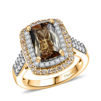 D'Joy Premium Jenipapo Andalusite, White and Champagne Moissanite Ring in 18K Vermeil YG Over Sterling Silver (Size 10.0) 3.60 ctw