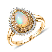 D'Joy Premium Ethiopian Welo Opal, Multi Gemstone Ring in 18K Vermeil YG Over Sterling Silver (Size 10.0) 1.35 ctw