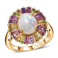 D'Joy Premium Ethiopian Welo Opal, Multi Gemstone Ring in 18K Vermeil YG Over Sterling Silver (Size 10.0) 3.80 ctw