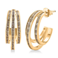 Simulated Diamond Three-Row Brilliance Hoop Earrings in Goldtone