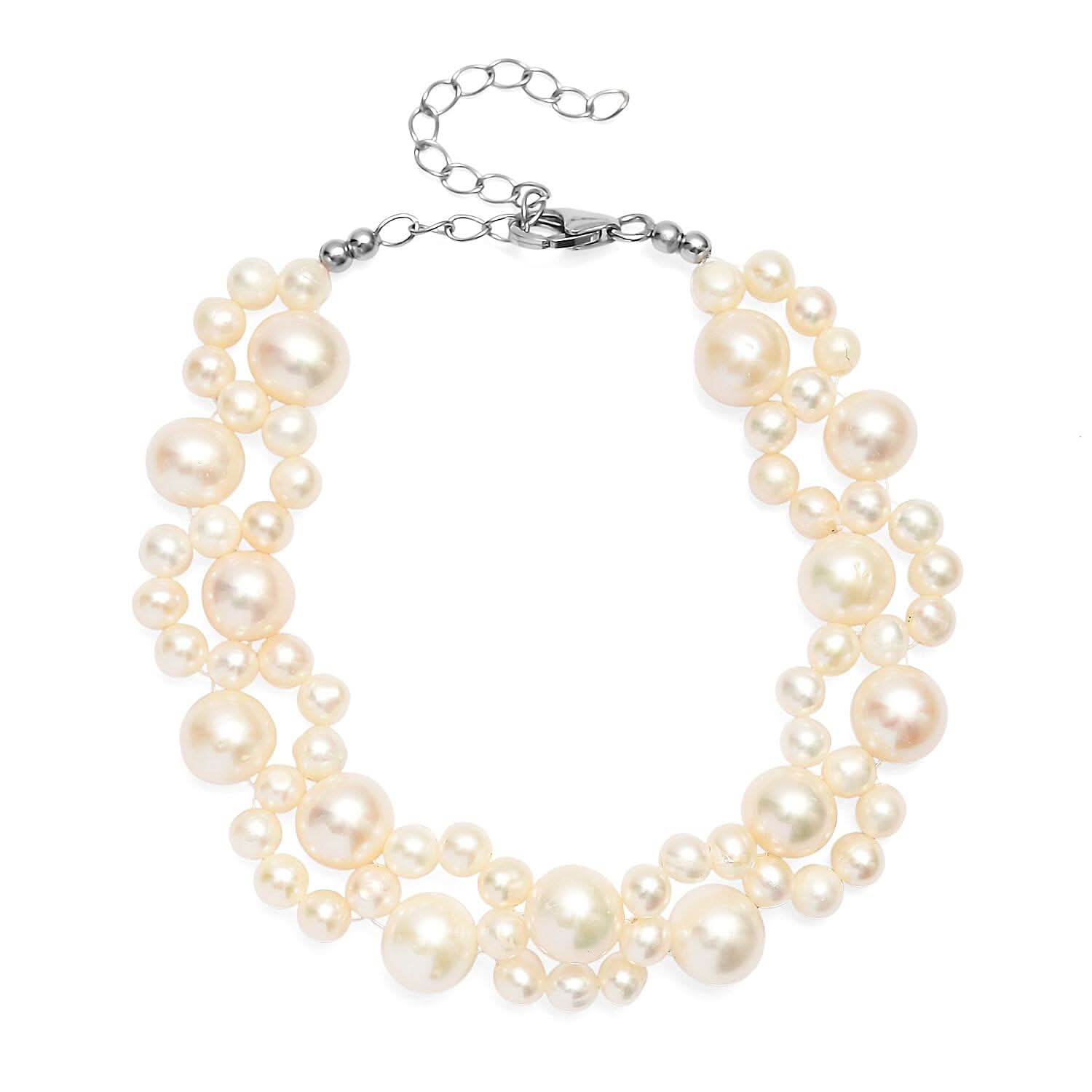 D'Joy Freshwater Pearl Bracelet in Rhodium Over Sterling Silver (7.25 In)
