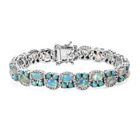 D'Joy Premium Ethiopian Welo Opal, Multi Gemstone Bracelet in Rhodium Over Sterling Silver (7.25 In) 14.50 ctw