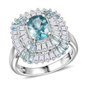 D'Joy Premium Cambodian Blue Zircon, Multi Gemstone Ring in Rhodium Over Sterling Silver (Size 6.0) 3.80 ctw - Sticky add to cart bar
