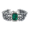 Terahertz 70.00 ctw, Green and White Austrian Crystal 3-Row Beaded Bracelet in Silvertone (6.5-7.5In) - Sticky add to cart bar
