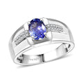 D'Joy Premium Tanzanite and White Zircon 1.20 ctw Men's Ring in Rhodium Over Sterling Silver (Size 10.0) - Sticky add to cart bar