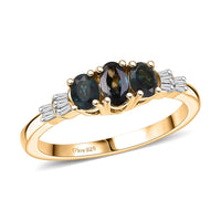 D'Joy AAA Monte Belo Indicolite, Diamond Ring in 18K Vermeil YG Over Sterling Silver (Size 10.0) 0.60 ctw