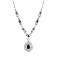 D'Joy AAA Monte Belo Indicolite and Moissanite 1.60 ctw Art Deco Necklace in Rhodium Over Sterling Silver 18 Inches