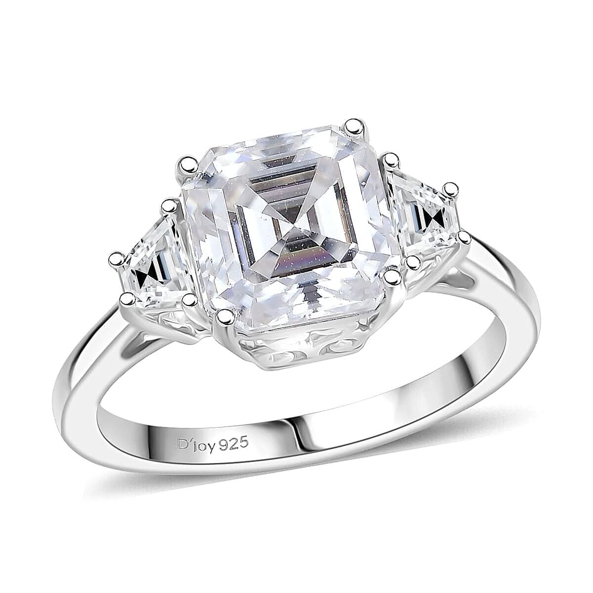 D'Joy Moissanite (Oct 8x8mm) Ring in Rhodium Over Sterling Silver (Size 10.0) 2.80 ctw