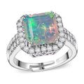 D'Joy AAA Ethiopian Welo Opal and Moissanite 3.80 ctw Ring in Rhodium Over Sterling Silver - Sticky add to cart bar