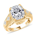 D'Joy Moissanite (Cush 11x9mm) Ring in 18K Vermeil YG Over Sterling Silver (Size 5.0) 4.00 ctw - Sticky add to cart bar