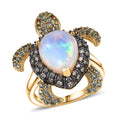 D'Joy Premium Ethiopian Welo Opal, Multi Gemstone Turtle Ring in 18K Vermeil YG Over Sterling Silver (Size 6.0) 4.60 ctw - Sticky add to cart bar