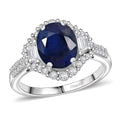 D'Joy Kanchanaburi Blue Sapphire (DF), White Zircon Ring in Rhodium Over Sterling Silver (Size 7.0) 4.30 ctw - Sticky add to cart bar