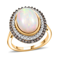 D'Joy AAA Ethiopian Welo Opal, White and Champagne Zircon Ring in 18K Vermeil YG Over Sterling Silver (Size 10.0) 5.00 ctw