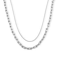 Geometric Link Chain Necklace in Silvertone 20-22 Inches
